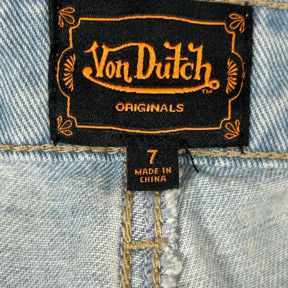 Von Dutch Patchwork Wide Leg Jeans NWOT Y2K Distressed Light Wash Size 7 - Picture 13 of 16